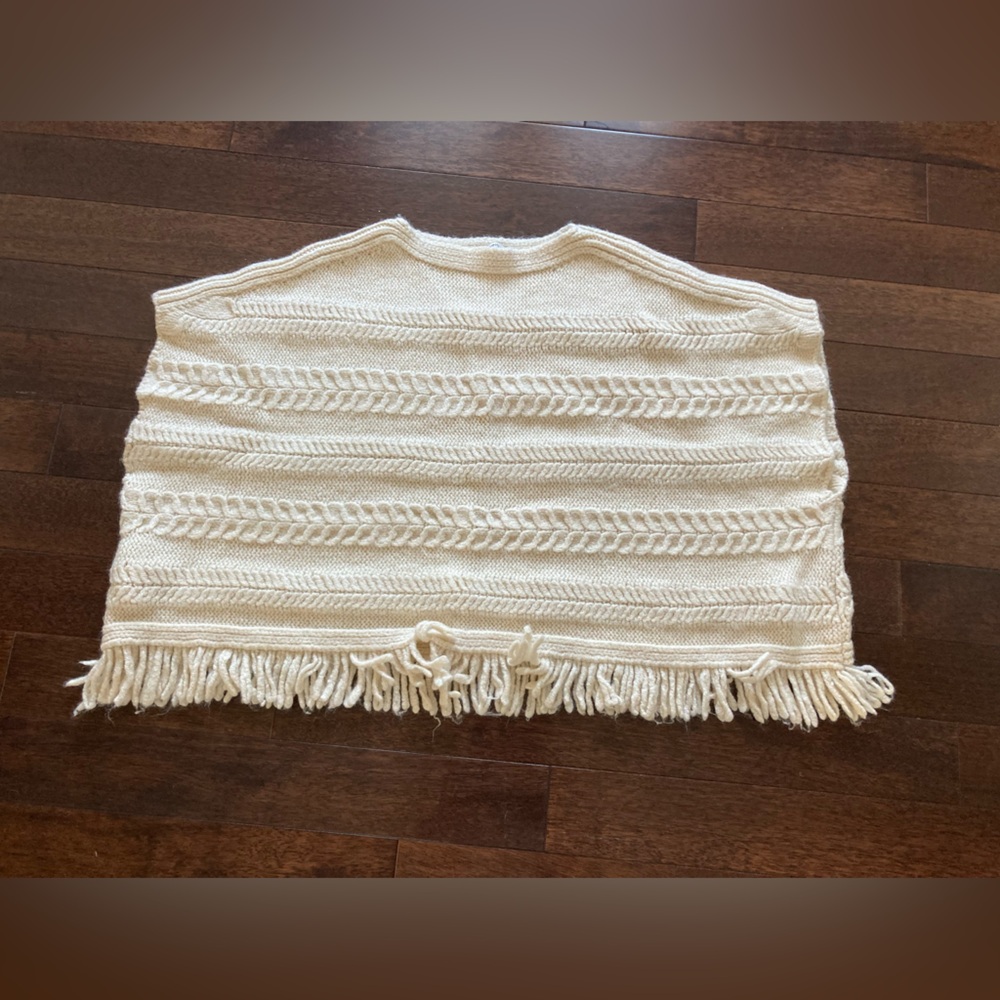 Cream Knit Fringe Shawl MANGO